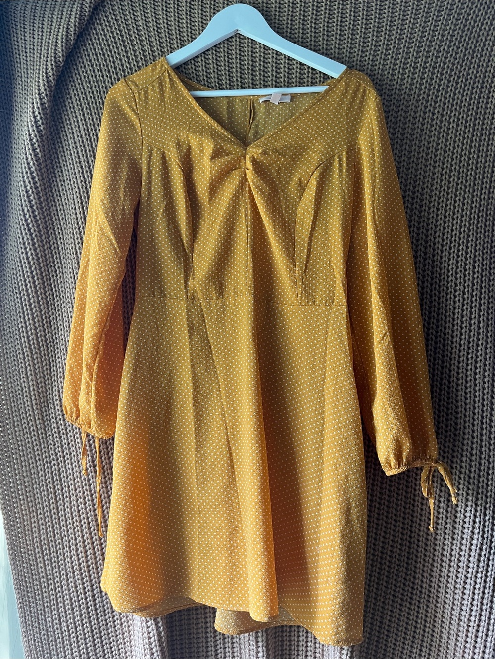 Como Vintage Mustard Yellow Polka Dot Long Sleeve Dress